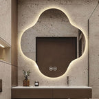 Irregular Bathroom Mirror with LED Light, Wall Mounted Mirror with Demister Pad, 3-Color Dimmable LED Light, for Wall, Living Room, Bedroom, Vanity, Entryway(50cm/19.7in)