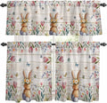 Kitchen Curtains Tiers and Valance Set of 3, Easter Light Filtering Window Curtain Set, Spring Bunny Butterfly Botanical Wooden Grain Rod Pocket Curtain Drapes for Cafe, Living Room, 36 Inches Tiers