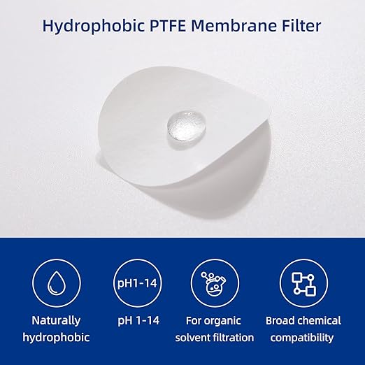 100 Pieces/Pack PTFE Membrane Filters Lab Disc Hydrophobic Filter 47mm Diameter 0.45µm Pore Size