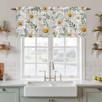 Spring Daisy Tier Curtains, Farmhouse Country Flower Leaf Plant Wood Grain Light Filtering Kitchen Curtains, 2Pcs Rod Pocket Half Window Treatments Panels for Sink Cafe Cabinet Camper 27.5x24 Inches