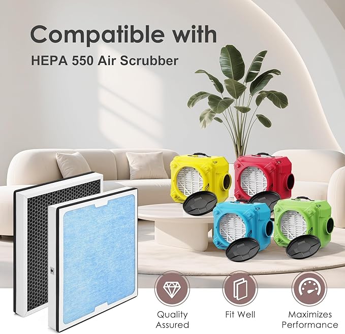550 HEPA & Activated Carbon Filter Replacement Set Compatible with AlorAir CleanShield HEPA 550 Air Scrubber, 17.2x15.3x2, 3-Pack