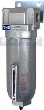 HEAVY DUTY INDUSTRIAL RATED HIGH FLOW PARTICULATE FILTER, IN-LINE WATER TRAP FOR COMPRESSED AIR LINE SYSTEMS, 5 MICRON WITH METAL BOWL AND AUTO DRAIN (1/2" NPT, 11oz)