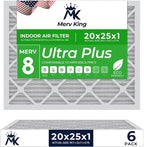 MervKing 20x25x1 Air Filter Actual Size: 19.7" x 24.7" x 0.75" MERV 8 MPR 600-700 | MADE IN USA | 6-Pack | Pleated HVAC AC Furnace Replacement