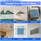 Air Vent Filter Kit - 12" x 140" Cut to Fit Air Filter Materials MERV 8 Electrostatic Media Roll for Home Floor, Ceiling, AC, HVAC, RVC Furnace Vents, With 48PCs Adhesive Hook Tape