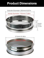 All 304 Stainless Steel 4 Mesh Test Sieve (4.75mm Aperture), 8 Inch/20cm Diameter, Lab Sifter & Soil Strainer, Heavy Duty Wire Screen for Rock, Gravel, Bonsai & Aggregate