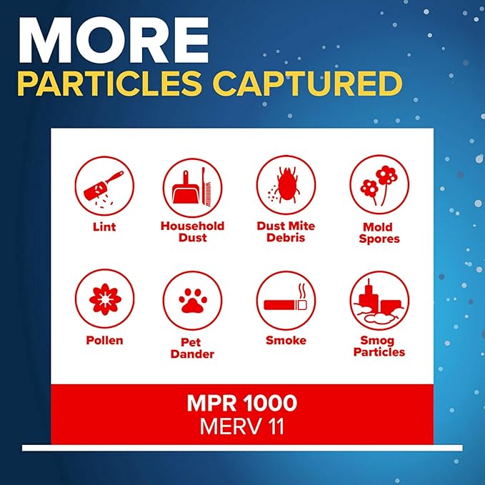 Filtrete 16x16x1 AC Furnace Air Filter, MERV 11, MPR 1000, Micro Allergen Defense, 3-Month Pleated 1-Inch Electrostatic Air Cleaning Filter, 2 Pack (Actual Size 15.81 x 15.81 x 0.81 in)