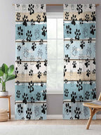Sheer Curtains 84 Inches Long, Blue Beige Paw Print Semi Sheer Curtains Light Filtering Window Treatment, Vintage Farmhouse Country Wood Grain Privacy Voile Drapes for Living Room Bedroom 52x84 Inch