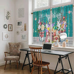 Spring Flowers Kitchen Curtains, Farmhouse Watercolor Teal Wood Grain Light Filtering Window Curtain Panels, 2Pcs Rod Pocket Window Treatments Set for RV Dining Room Study Room 42x54 Inches