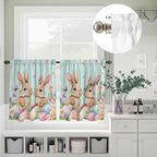 Easter Kitchen Curtains Set 3 Piece for Windows, Rod Pocket Valance and Tier Set 36 Inch Length, Spring Rabbit Colorful Eggs Flowers Wooden Grain Light Filtering Cafe Curtains for Living Room Bathroom