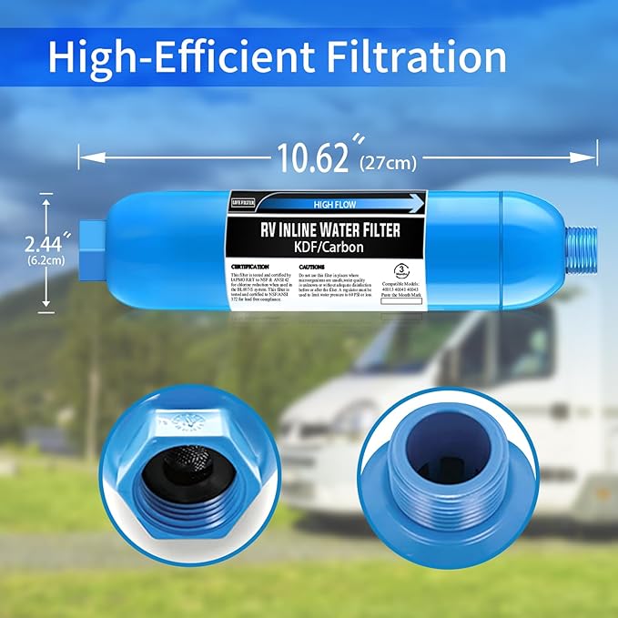 Lifefilter RV Inline Water Filter, NSF Certified, Reduces Chlorine, Bad Taste, Odor, Dedicated for RVs and Marines,4 Pack Drinking Filter with 2 Flexible Hose Protector