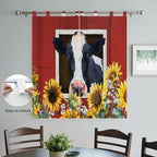 Cow Sunflowers Bathroom Curtains 63 Inch Length, Window Curtains Tab Top, Botanical Floral Leaves Bees Farm Barn Light Filtering Window Treatments Drapes 52"x63" 2 Panel