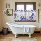 Spring Flowers Tier Curtains, Watercolor Garden Florals Wooden Grain Light Filtering Kitchen Curtains, 2Pcs Rod Pocket Half Window Treatments Panels for Sink Cafe Cabinet Camper 27.5x24 Inches