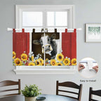 Cows Sunflowers Kitchen Curtains 24 Inch Length, Small Window Curtains Tab Top, Rustic Farms Barns Flowers Bees Animals Light Filtering Short Window Treatments Tier Drapes 27.5"x24" 2 Panel