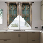 Turquoise Vintage Door Swag Valances for Windows, Countryside Barn Abstract Art Rod Pocket Kitchen Curtains Valance, Small Window Curtains Swag for Cafe Bathroom Living Room, 2 Panels, 36x36 inch