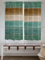 Vintage Plank Turquoise Brown Window Valance Curtains, Farmhouse Wood Grain Light Filtering Kitchen Valance with 3-inch Rod Pocket for Living Room Bathroom Bedroom,2 Panel,42x63In