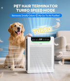 Air Purifiers for Home Large Room, Cover Up to 2600 Ft² with Washable Filters, Powerful Turbo Mode, PM2.5 Air Quality Display, 22dB Sleep Mode, Air Cleaner for Pets Hair, Smoke, Odors, HAP607, White