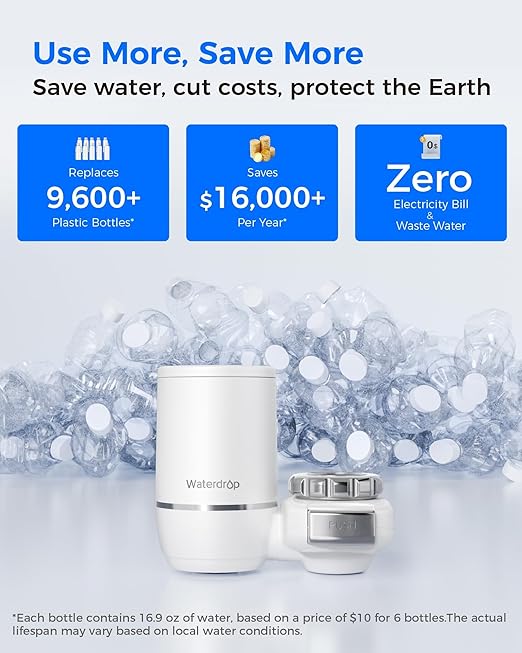 [Alkaline] Waterdrop Water Filter for Sink Faucet, Filter Life Reminder, 320 Gallon Tap Water Filter for Kitchen Sink, NSF Certified Reduces Chlorine, Faucet Mount Water Filtration System, 4 Filter