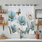 Blue Tulips Bedroom Curtains 72 Inch Length, Window Curtains Tab Top, Watercolor Flowers Butterfly Spring Farmhouse Blue Light Filtering Window Treatments Drapes 52"x72" 2 Panel
