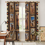 2 Panel Kitchen Cafe Curtains, Wildlife Camels Sunlight Filtering Nature Air Through, Home Decor Window Covering Tier Curtains for Living Room 80W x 84L inch Deserts Animals Brown Geometric Rustic