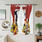 Cow Sunflowers Bedroom Curtains 72 Inch Length, Window Curtains Tab Top, Botanical Floral Leaves Bees Farm Barn Light Filtering Window Treatments Drapes 52"x72" 2 Panel