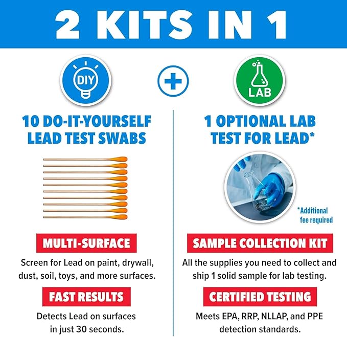 Safe Home® Lead in Solids Combo Test Kit – 10 DIY Swabs + Optional Testing at our EPA Certified Lab – Made in the USA for Homeowners & Contractors – (4 Pack)