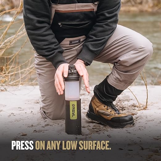 GRAYL GeoPress 24 oz Water Purifier Bottle - Filter for Hiking, Camping, Survival, Travel (Black Camo)