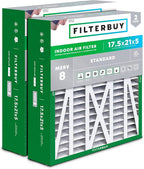 Filterbuy 17.5x21x5 Air Filter MERV 8 Essential Dust & Allergy Defense (2-Pack), Electrostatic Pleated HVAC AC Furnace Filters for Rheem, Ruud, and Protech (Actual Size: 17.13 x 20.63 x 4.38)