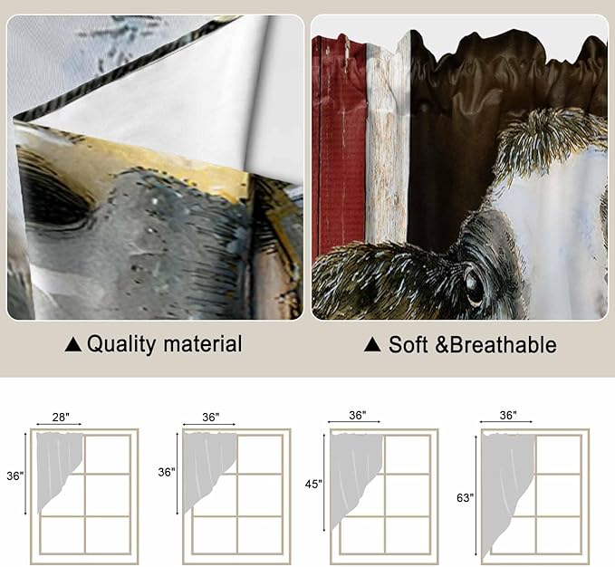 Cows Sunflowers Swag Valances for Windows, Rustic Farms Barns Flowers Bees Animals Rod Pocket Kitchen Curtains Valance, Kitchen Window Curtains Swag for Cafe Bathroom Living Room, 2 Panels, 36x63 inch