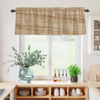 Kitchen Curtains Tiers and Valance Set of 3, Country Farmhouse Light Filtering Window Curtain Set, Vintage Brown Wooden Grain Rod Pocket Curtain Drapes for Cafe, Living Room, 24 Inches Tiers