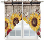 Sunflowers Swag Valances for Windows, Retro Flower Barn Doors Butterfly Farmhouse Brown Rod Pocket Kitchen Curtains Valance, Small Window Curtains Swag for Cafe Living Room, 2 Panels, 36x36 inch