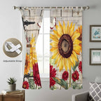 Red Yellow Sunflowers Living Room Curtains 84 Inch Length, Window Curtains Tab Top, Retro Rustic Barn Doors Butterfly Brown Light Filtering Window Treatments Drapes 52"x84" 2 Panel