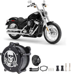 Motorcycle Air Filter Skull Style Air Cleaner with Filter Sock Dustproof Protective Cover Kit for Harley Touring 2000-07 Softail 2000-15 Dyna 2000-17, Excludes 2017 FXDLS (Black)
