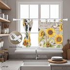 Yellow Sunflowers Kitchen Curtains 36 Inch Length, Small Window Curtains Tab Top, Farmhouse Cow Barn Doors Floral Butterfly Light Filtering Short Window Treatments Tier Drapes 27.5"x36" 2 Panel