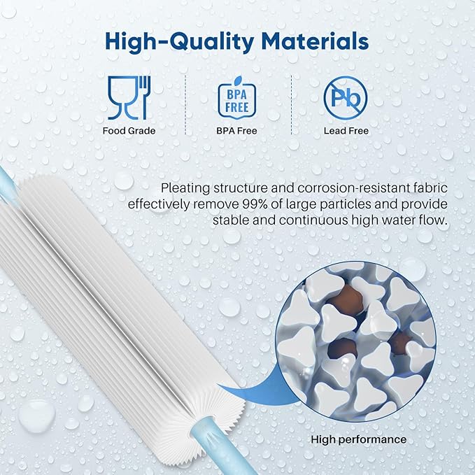 PUREPLUS 50 Micron Whole House Pleated Sediment Filter for Well Water, Replacement Cartridge for Universal 10 inch RO System, W50PE, WFPFC3002, SPC-25-1050, FM-50-975, 801-50, WB-50W, 6Pack
