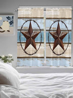 Vintage Western Star on Wood Grain Window Valance Curtains, Retro Wooden Texture Light Filtering Kitchen Valance with 3-inch Rod Pocket for Living Room Bathroom Bedroom,2 Panel,42x63In