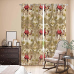2 Panel Kitchen Cafe Curtains, Desert Camels Sunlight Filtering Nature Air Through, Home Decor Window Covering Tier Curtains for Living Room 104W x 90L inch Tropical Palm Trees Sand Cords Brown