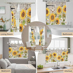 Farm Flowers Living Room Curtains 84 Inch Length, Window Curtains Tab Top, Retro Sunflowers Barn Doors Butterfly Wood Board Light Filtering Window Treatments Drapes 42"x84" 2 Panel