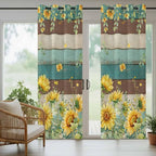 Sunflowers Outdoor Curtains for Patio Summer Floral Eucalyptus Leaves Vintage Wood Waterproof Outside Curtains with Grommet Top Weatherproof Curtain for Cabana Pergola Gazebo, 2 Pack, 54" W x 95" L