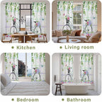 Spring Kitchen Curtains, Bicycles Botanical Leaves Rose Colorful Stripes Light Filtering Window Curtain Panels, 2Pcs Rod Pocket Window Treatments Set for Living Room Bathroom Bedroom 52x72 Inches