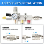 1/4" NPT 3 Stage Air Drying System,Coalescing Filter, Particulate Filter and Air Regulator, Manual Drain for Air Tools and Spray Paint Gun