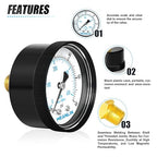 MEANLIN MEASURE 1/4" NPT 0-60Psi Swimming Pool Water Pressure Gauge 2" FACE DIAL, Center Back Mount, with 1/2" NPT and 3/8" NPT Hex Bushing
