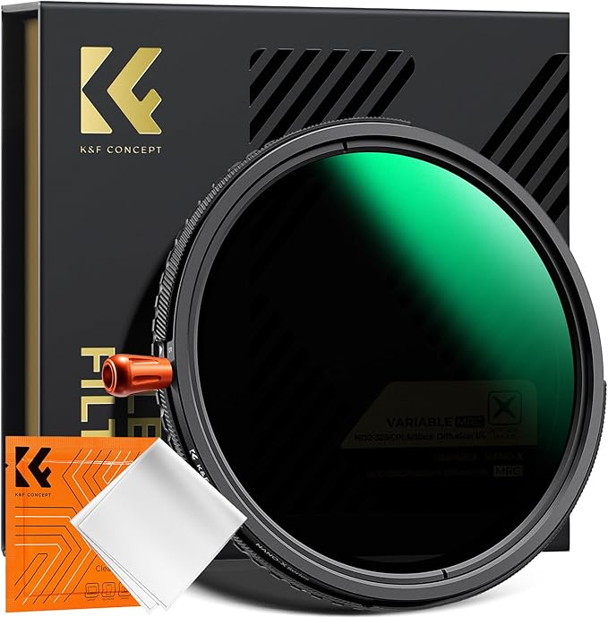 K&F CONCEPT 55mm Black Diffusion Mist Effect 1/4 & Variable ND2-32(1-5 Stops) & Circular Polarizing Filter CPL-in 1 HD Lens Filter with 28 Multi-Coatings for Camera Lenses (Nano-X Series)