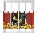 Chicken Sunflowers Kitchen Curtains 36 Inch Length, Small Window Curtains Tab Top, Farmhouse Animals Red Barn Bees Light Filtering Short Window Treatments Tier Drapes 27.5"x36" 2 Panel