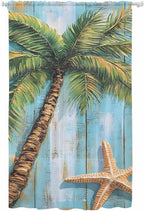 Sheer Curtains 84 Inches Long, Coastal Beach Tree Semi Sheer Curtains Light Filtering Window Treatment, Summer Tropical Starfish Wood Grain Privacy Voile Drapes for Living Room Bedroom 52x84 Inch