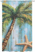 Sheer Curtains 96 Inches Long, Coastal Beach Tree Semi Sheer Curtains Light Filtering Window Treatment, Summer Tropical Starfish Wood Grain Privacy Voile Drapes for Living Room Bedroom 52x96 Inch