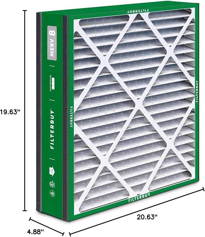 Filterbuy 20x20x5 Air Filter MERV 8 Essential Dust & Allergy Defense (4-Pack), Electrostatic Pleated HVAC AC Furnace Filters for Trion Air Bear 255649-103 & More (Actual Size: 19.63 x 20.63 x 4.88)