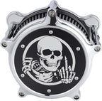 Motorcycle Air Filter Skull Style Air Cleaner with Filter Sock Dustproof Protective Cover Kit for Harley Touring 2000-07 Softail 2000-15 Dyna 2000-17, Excludes 2017 FXDLS (Chrome)