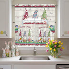 Swag Valance Curtains, Happy Easter Gnomes with Eggs on Grass Rod Pocket Valances Swag Topper for Kitchen Windows, Spring Floral on Wood Barn Light Filtering Short Curtain for Bedroom Bathroom 56x36In