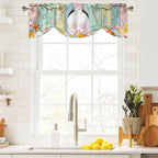 Easter Tie Up Valance Curtains for Windows, Kitchen Curtains Window Shades, Spring Colorful Bunny Eggs Flower Wood Grain Light Filtering Roman Curtain Valances for Bedroom/Bathroom/Cafe 42"x18"