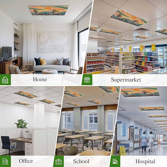 Fluorescent Light Covers for Ceiling Lights Cactus Desert Magnetic Light Filters 1 Pack 4x2 ft Boho Abstract Sun Mountain Rainbow Ceiling Lights Cover for Classroom Office School Home Drop Lamp Decor